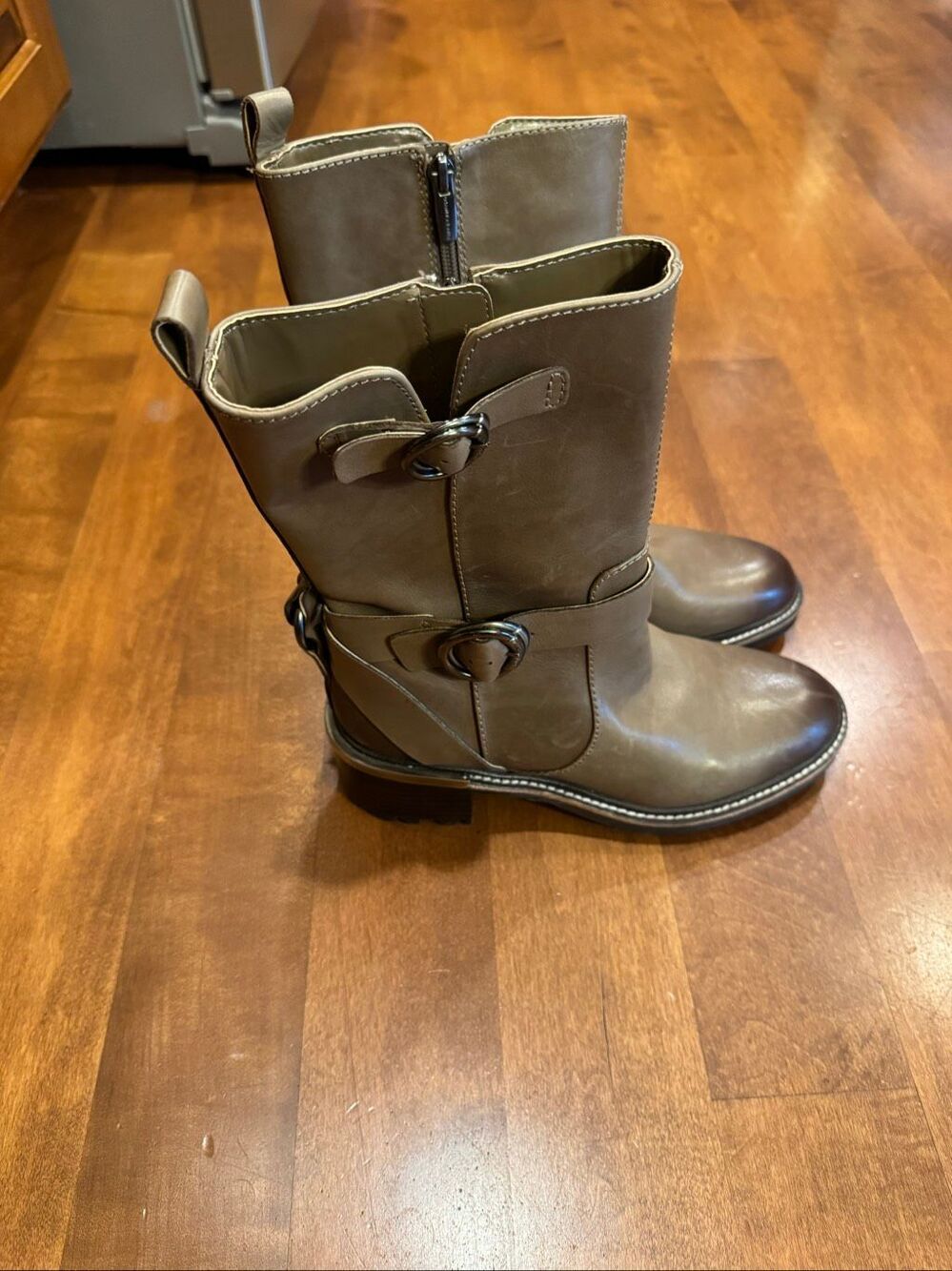 Vince Camuto Leather Taupe Moto Biker Boots Buckle Lug Sole New size 6